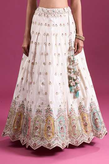 Shop_Samyukta Singhania_Cream Tissue Sweetheart Neck Sequins Embroidered Lehenga Set _Online_at_Aza_Fashions