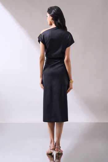 Naintara Bajaj Draped One-Shoulder Midi Dress 