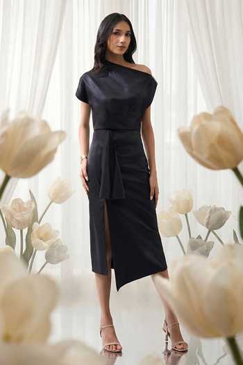 Naintara Bajaj Draped One-Shoulder Midi Dress 