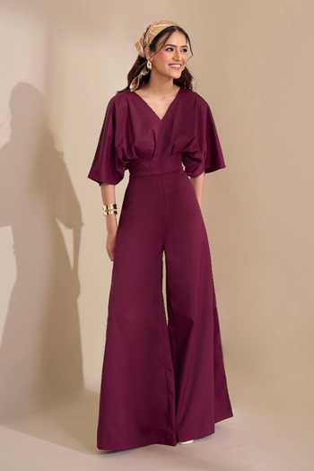 Shop_Naintara Bajaj_Wine In Motion State Jumpsuit _Online_at_Aza_Fashions