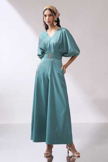 Shop_Naintara Bajaj_Green Serenity In Style Sea Jumpsuit _Online_at_Aza_Fashions