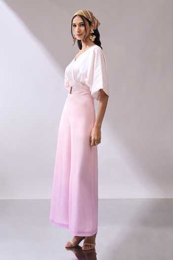 Naintara Bajaj_Beige Bloom Of Violet Ombre Jumpsuit With Belt _Online_at_Aza_Fashions