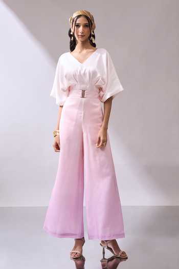 Naintara Bajaj_Beige Bloom Of Violet Ombre Jumpsuit With Belt _at_Aza_Fashions