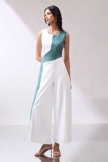Shop_Naintara Bajaj_Green Grace In Contrast Jumpsuit _Online_at_Aza_Fashions
