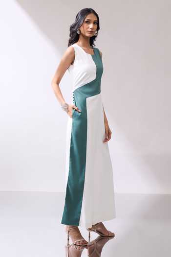 Naintara Bajaj_Green Grace In Contrast Jumpsuit _at_Aza_Fashions