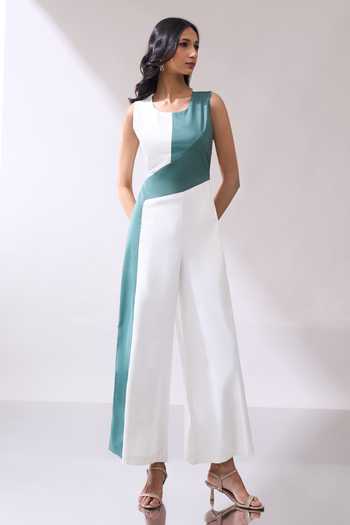 Buy_Naintara Bajaj_Green Grace In Contrast Jumpsuit 