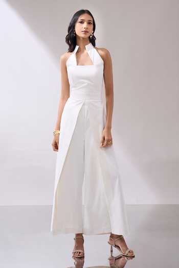 Naintara Bajaj_Ivory Corset Bodice Jumpsuit _at_Aza_Fashions