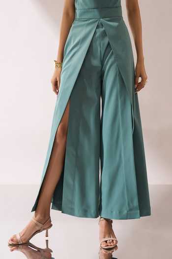 Naintara Bajaj_Green High-collar Slit Jumpsuit _Online_at_Aza_Fashions