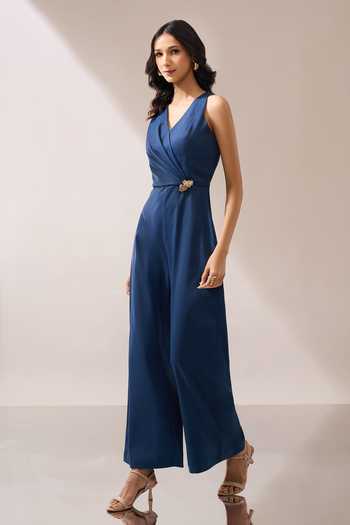 Buy_Naintara Bajaj_Blue Placement Brooch Halter Jumpsuit _Online_at_Aza_Fashions