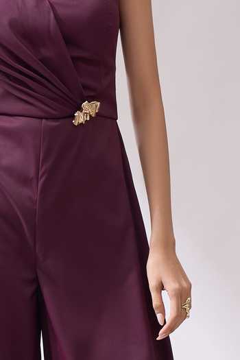 Naintara Bajaj_Wine Placed Brooch Halter Neck Jumpsuit _Online_at_Aza_Fashions