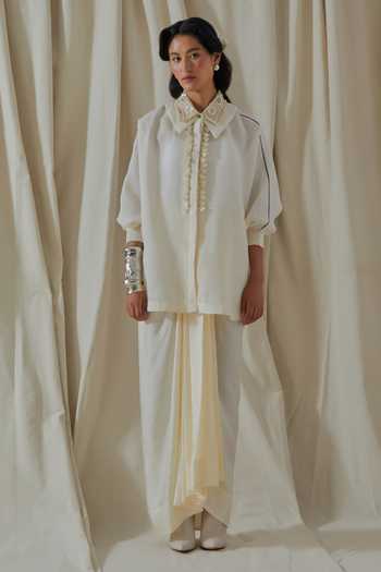 Aseem Kapoor_White Linen Collared Mandala Embroidered Shirt _Online_at_Aza_Fashions