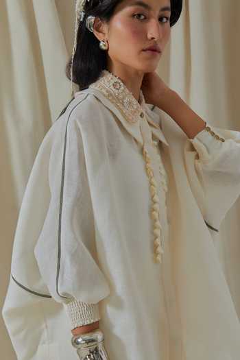 Buy_Aseem Kapoor_White Linen, Silk Collared Mandala Placement Embroidered Shirt And Skirt Set 