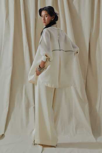 Aseem Kapoor_White Linen, Silk Collared Mandala Placement Embroidered Shirt And Trouser Set _Online_at_Aza_Fashions