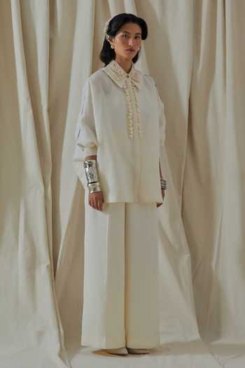 Buy_Aseem Kapoor_White Linen, Silk Collared Mandala Placement Embroidered Shirt And Trouser Set 