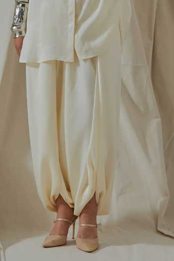 Aseem Kapoor_White Silk V-neck Placement Embroidered Shirt And Dhoti Pant Set _at_Aza_Fashions