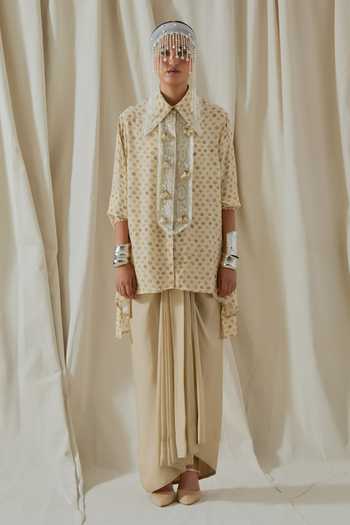 Aseem Kapoor_White Crepe Collared Atri Printed Shirt _Online_at_Aza_Fashions