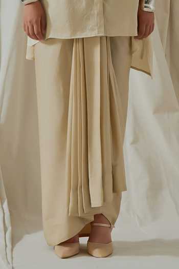 Aseem Kapoor_Beige Silk Collared Atri Printed Shirt And Skirt Set _Online_at_Aza_Fashions
