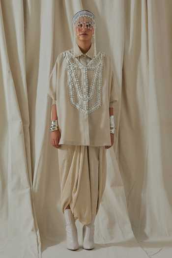 Shop_Aseem Kapoor_Beige Linen Collared Mandala Embroidered Shirt _Online_at_Aza_Fashions
