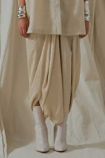 Aseem Kapoor_Beige Linen, Silk Collared Mandala Embroidered Shirt And Dhoti Pant Set _Online_at_Aza_Fashions