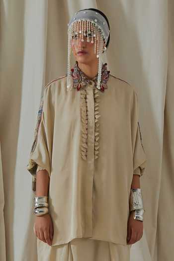 Buy_Aseem Kapoor_Blue Silk Mandarin Collar Mandala Embroidered Shirt And Dhoti Pant Set _Online_at_Aza_Fashions