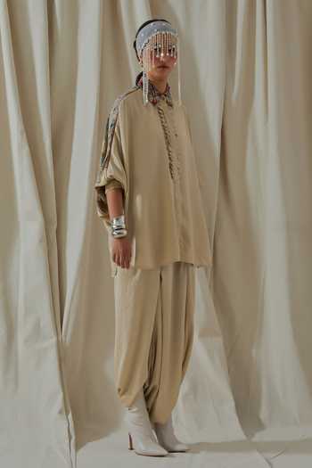 Shop_Aseem Kapoor_Blue Silk Mandarin Collar Mandala Embroidered Shirt And Dhoti Pant Set _Online_at_Aza_Fashions