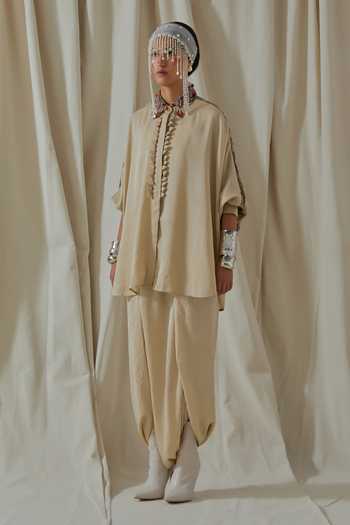 Aseem Kapoor_Blue Silk Mandarin Collar Mandala Embroidered Shirt And Dhoti Pant Set _at_Aza_Fashions