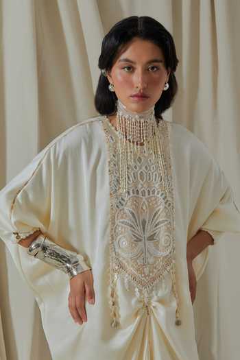 Buy_Aseem Kapoor_White Silk High Neck Tashan Embroidered Kurta And Dhoti Pant Set 