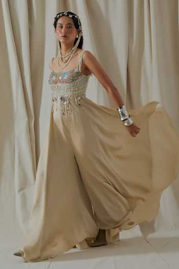 Aseem Kapoor_Beige Roohani Resham Work Jumpsuit _Online_at_Aza_Fashions