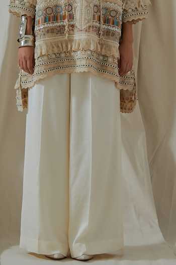 Aseem Kapoor_White Organza, Silk High Neck Mitra Embroidered Short Kurta And Palazzo Set _Online_at_Aza_Fashions