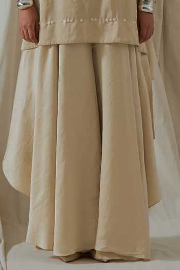 Aseem Kapoor_Beige Silk Round Neck Mitra Yoke Embroidered Kurta And Skirt Set _Online_at_Aza_Fashions