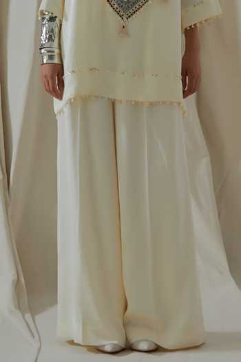 Aseem Kapoor_White Silk Embroidery, Beads, Tassels Round Mitra Placement Kurta And Palazzo Set _Online_at_Aza_Fashions