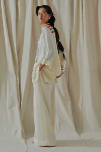 Shop_Aseem Kapoor_White Silk Embroidery, Beads, Tassels Round Mitra Placement Kurta And Palazzo Set _Online_at_Aza_Fashions