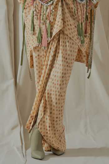 Shop_Aseem Kapoor_Beige Crepe, Silk, Cotton, Satin Round Zuri Resham Embroidered Gilet And Kurta Set _Online_at_Aza_Fashions