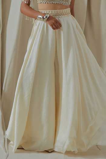 Shop_Aseem Kapoor_White Silk, Net Scoop Neck Kalpa Embroidered Blouse And Skirt Set _Online_at_Aza_Fashions