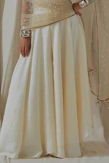 Aseem Kapoor_White Silk, Net, Organza Scoop Neck Kalpa Embroidered Blouse Skirt Set _Online_at_Aza_Fashions