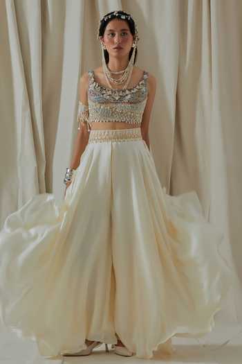 Shop_Aseem Kapoor_White Silk, Net, Organza Scoop Neck Kalpa Embroidered Blouse Skirt Set _Online_at_Aza_Fashions