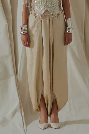 Aseem Kapoor_Beige Organza, Silk, Satin, Net Square Veni Embroidered Jacket Dhoti Pant Set _Online_at_Aza_Fashions