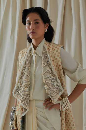 Buy_Aseem Kapoor_Beige Collared Hina Printed Trench Coat 