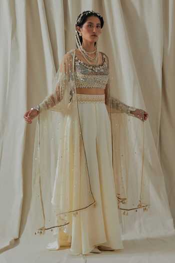 Shop_Aseem Kapoor_White Silk Aalya Embroidered Dupatta _Online_at_Aza_Fashions