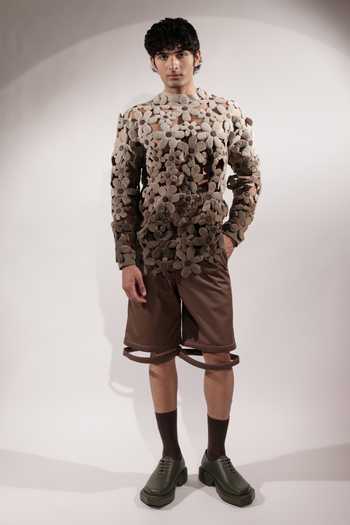 Buy_Jubinav Chadha_Beige Suede Fabric Flowers 3d Quilted Ombre Sweatshirt _Online_at_Aza_Fashions