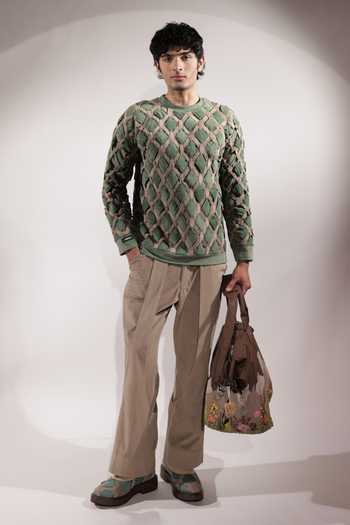 Buy_Jubinav Chadha_Green Suede Interwoven And Beige Sweatshirt _Online_at_Aza_Fashions