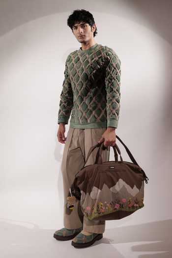 Shop_Jubinav Chadha_Green Suede Interwoven And Beige Sweatshirt _Online_at_Aza_Fashions