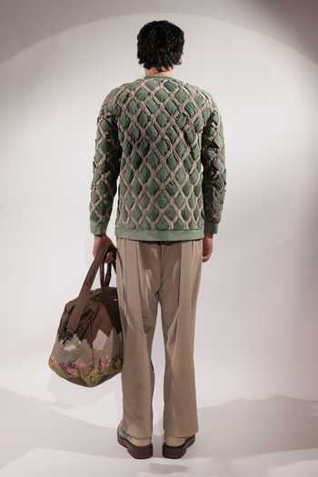 Jubinav Chadha_Green Suede Interwoven And Beige Sweatshirt _at_Aza_Fashions