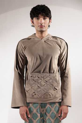 Jubinav Chadha Suede Panel Woven Pocket Detail Hoodie 