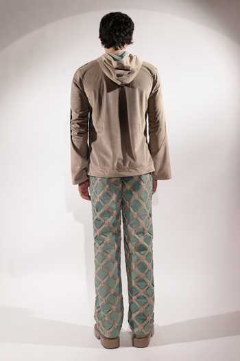 Jubinav Chadha Suede Panel Woven Pocket Detail Hoodie 