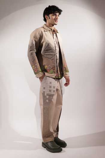 Buy_Jubinav Chadha_Beige Linen Mountain Patchwork And Embroidered Jacket _Online_at_Aza_Fashions