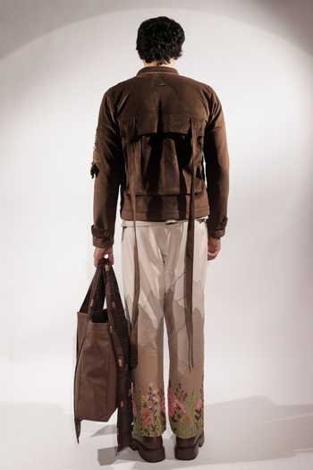 Jubinav Chadha Back Pocket Detailing Woven Suede Jacket 