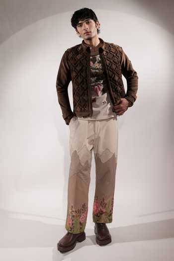 Jubinav Chadha Brown Suede Back Pocket Detailing Woven Jacket Online at Aza Fashions Jubinav Chadha_Brown Suede Back Pocket Detailing Woven Jacket _Online_at_Aza_Fashions