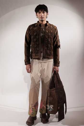 Buy Jubinav Chadha Brown Suede Back Pocket Detailing Woven Jacket Online at Aza Fashions Buy_Jubinav Chadha_Brown Suede Back Pocket Detailing Woven Jacket _Online_at_Aza_Fashions