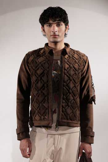 Jubinav Chadha Back Pocket Detailing Woven Suede Jacket 
